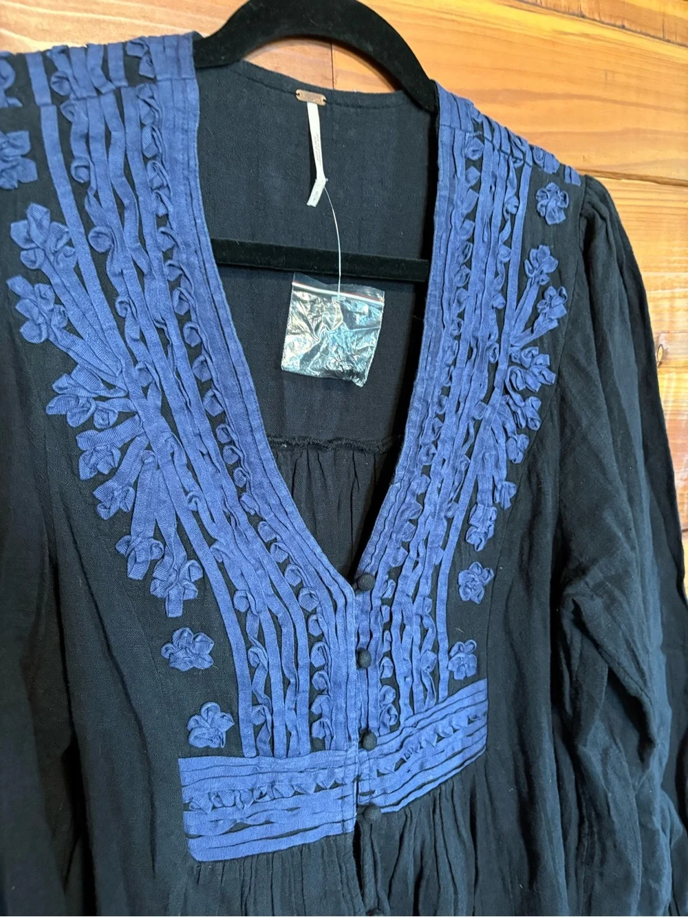 Free People Black Cotton Tunic with Subtle Label Detail
